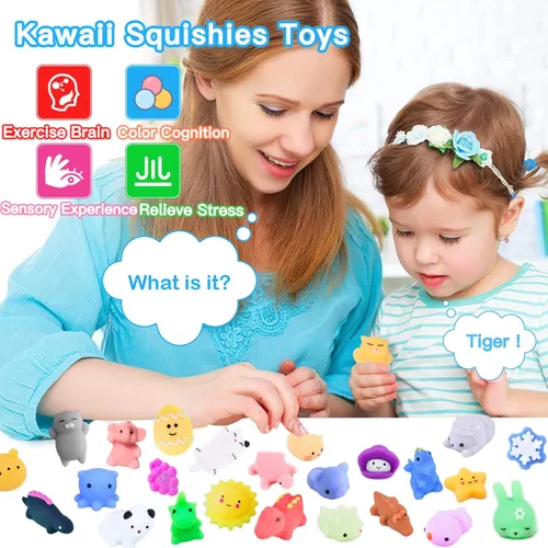 Vista 4 de 100 juguetes esponjosos Mochi envueltos individualmente, juguetes esponjosos para recuerdos de fiesta de niños, juguete kawaii para aliviar