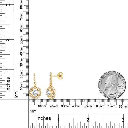 Vista 3 de Gem Stone King Aretes colgantes chapados en oro amarillo de 18 quilates con moissanita blanca para mujer (1.51 quilates, redondo de 0.197 in)