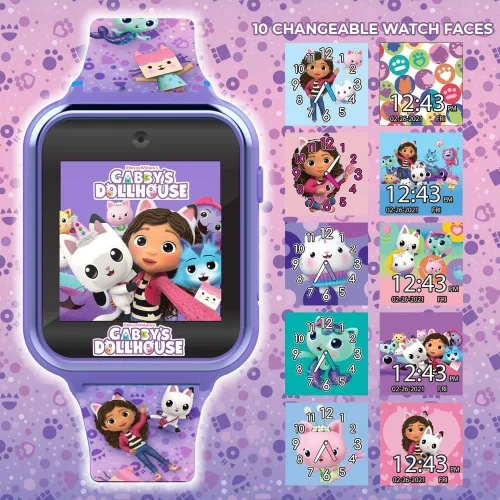 Vista 2 de Accutime Niños Gabby's Doll House Morado Reloj inteligente educativo con pantalla táctil para niñas, niños, bebés - Cámara de selfie