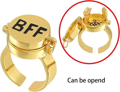 Vista 6 de ALFAAL 3 anillos de mejor amiga, anillo de apertura ajustable de anime para adolescentes, el mejor regalo de joyería de amistad, Metal, Sin piedras