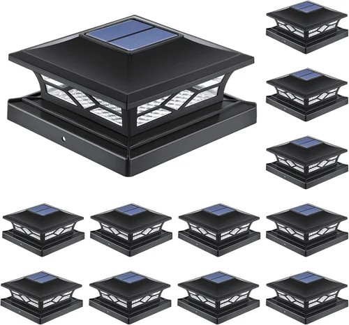 Vista 8 de APONUO - Luces solares para postes, paquete de 4, 2 modos de brillo, luces solares para postes automático encendido/apagado, impermeables