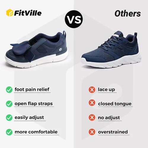 Vista 3 de FitVille Zapatos para diabéticos para hombre, extra anchos, pies hinchados, zapatos para caminar neuropatía, para aliviar el dolor de diabéticos