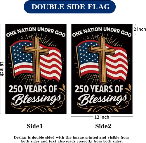 Vista 8 de Blessings 250 Years America Garden Flag, 250 Anniversary USA Flag America Patriotic Banner 250 Year One Nation Under God 4th of July - Bandera