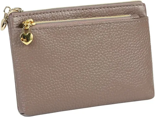 Vista 10 de Monedero de cuero genuino para mujer, con cremallera, bolsillo y bolsillo, Negro -, Minimalista