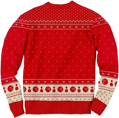 Vista 2 de The Big Lebowski The Dude Abides Ugly Christmas Sweater, Rojo