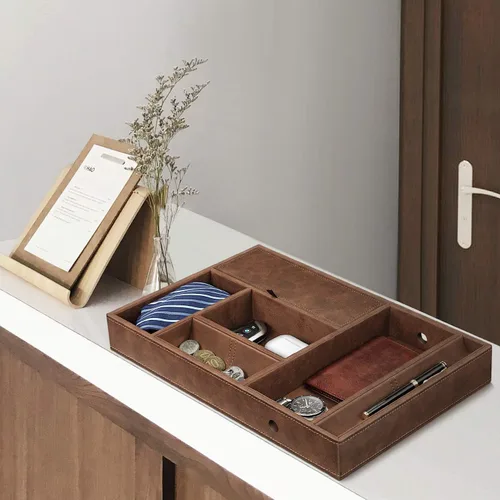 Vista 3 de SITHON Bandeja organizadora de escritorio Catchall EDC Tray Marrón