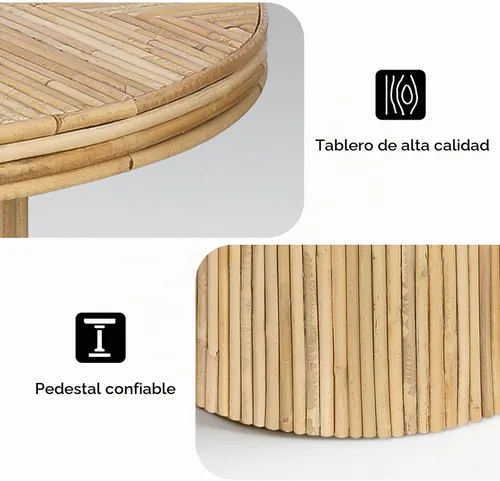 Vista 3 de Mesa de centro redonda de ratán, moderna de mediados de siglo, círculo bohemio, única, mesa central rústica para sala de estar