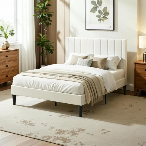 Vista 16 de IMUsee Base de cama tapizada de terciopelo de tamaño matrimonial con cabecero, listones de madera fuertes, somier opcional, base de colchón, fácil