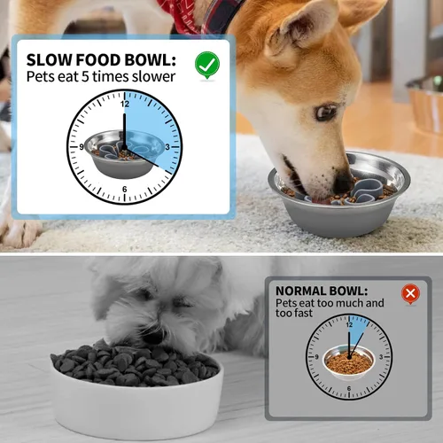 Vista 4 de Tazón de tazón para perro de alimentación lenta, de silicona suave, con ventosas para perros pequeños, medianos y grandes (gris S)