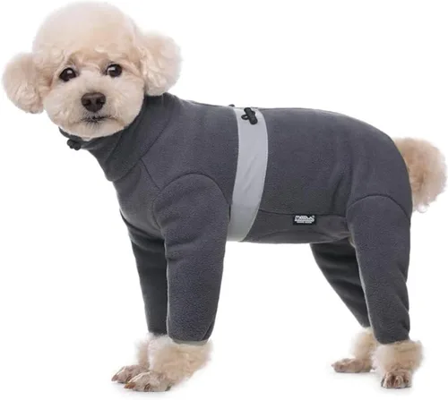 Vista 5 de Abrigos de forro polar para perros pequeños y medianos, chaqueta de invierno, suéter, chaleco, mono, ropa cálida de cuatro patas, pijamas