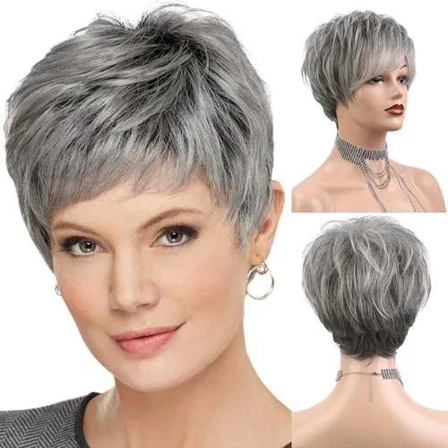 Vista 14 de HAIRCUBE Pelucas rubias de corte Pixie para mujer, estilo ondulado natural, peluca de encaje sintético resistente al calor con parte superior