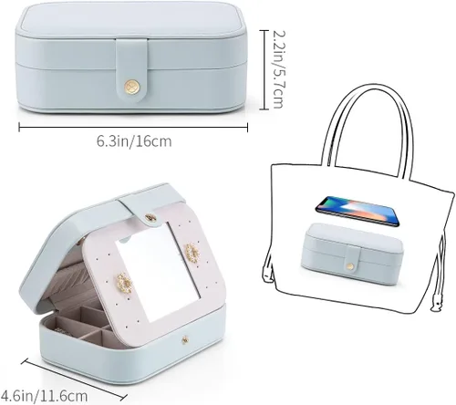 Vista 5 de Vlando Organizador de joyas de viaje pequeño para aretes collar anillo organizador de joyas portátil de viaje de doble capa para mujeres y niñas