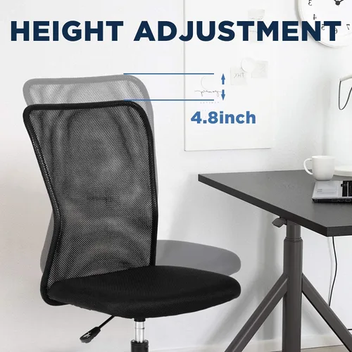 Vista 6 de Silla de oficina ergonómica – Silla de computadora con respaldo medio con altura ajustable, moderna giratoria sin brazos, soporte de espalda