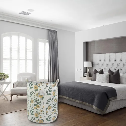 Vista 5 de Mziart Cesta de Lavandería Plegable, Cesta de Lavandería Grande con Estampado Floral para Bebés Niñas Niños Juguetes Organizador de Ropa Contenedor