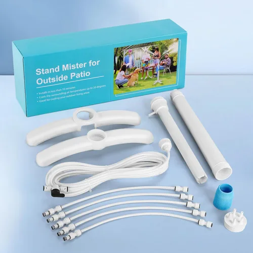 Vista 5 de Sistema Stand Mister, sistema de refrigeración portátil con tubo elevador ajustable mejorado, 5 boquillas de pulverización + línea de nebulización