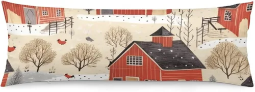 Vista 10 de Snowy Barn Winter Scene - Funda de almohada corporal de 20 x 54 pulgadas, funda de almohada larga para cama de vacaciones de invierno, funda