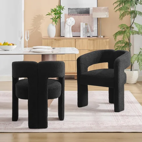 Vista 6 de adochr Sillas de comedor modernas con diseño de barril, silla de comedor de terciopelo con patas de madera, sillas decorativas con brazos, cómodos