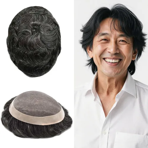 Vista 62 de Mens Toupee Hair Piece Real Human Hair Fine Mono Toupee para hombres Sistema de reemplazo de cabello para hombre Postizo Protesis Capilar Para