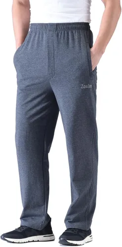 Vista 4 de Zoulee Pantalones deportivos casuales de algodón con cremallera frontal para hombre