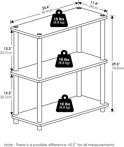 Vista 3 de Furinno Turn-N-Tube - Estantes de almacenamiento, estante para libros de 3 niveles, estante esquinero, estantes abiertos sin herramientas