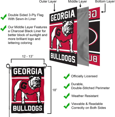 Vista 6 de College Flags & Banners Co. Bandera de jardín con doble logotipo de Georgia Bulldogs