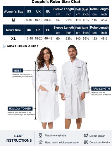 Vista 6 de AW BRIDAL 2Pcs His and Hers Robes, Mr and Mrs Matching Bathrobe for Couples Falcon Robe - Monograma blanco suyo/para ella