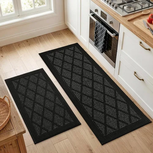 Vista 16 de COSY HOMEER Juegos de 2 Alfombras de Cocina Lavables Antideslizantes Tapetes de Cocina para Piso Absorbentes Alfombra Corredor de Cocina