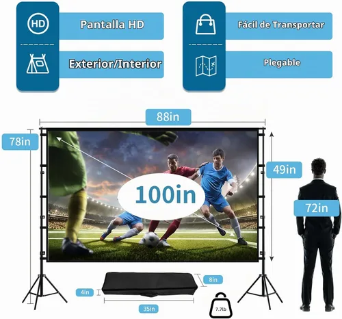 Vista 4 de TOWOND Pantalla y soporte de proyector, pantalla de proyección de 100 pulgadas para exteriores e interiores, pantalla de película frontal y trasera