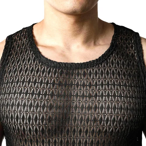 Vista 5 de JOGAL Camisas de encaje transparente sin mangas para hombre