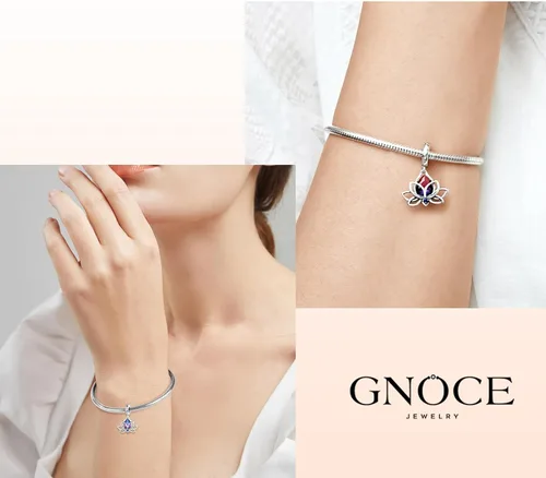 Vista 5 de GNOCE Dijes colgantes de flor de loto, pulseracollar de plata de ley 925, dijes colgantes para mujeres, esposa, regalo de joyería, Plata esterlina