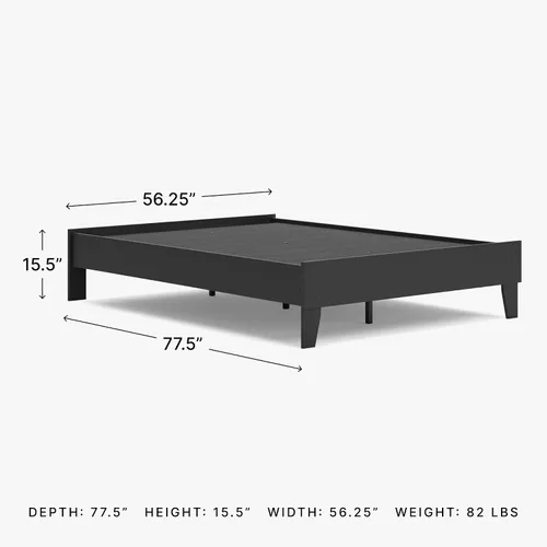 Vista 9 de Signature Design by Ashley Socalle - Cama plataforma matrimonial, color negro, minimalista sin cabecero, madera de ingeniería
