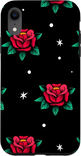 Vista 24 de Roses Fifties Black Red Rockabilly Pinup Rose Retro Fashion Case for iPhone 17