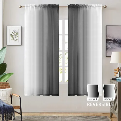 Vista 2 de July Joy Ombre - Cortinas de lino sintético semitransparente para habitación y sala de estar, 2 tonos reversibles, privacidad y filtro de luz