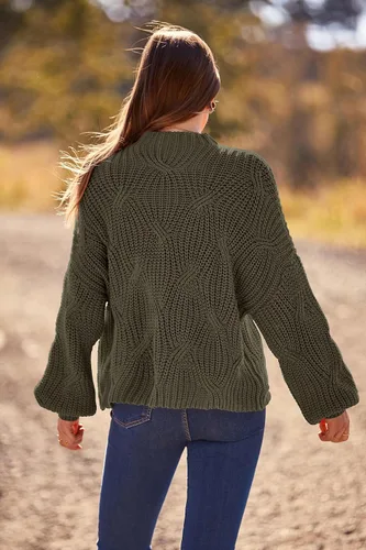 Vista 8 de PRETTYGARDEN Suéteres de otoño de gran tamaño para mujer, estilo casual, cuello redondo, manga larga, tejido trenzado grueso, blusa