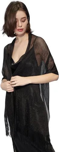 Vista 3 de Bufanda con flecos para evento vespertino, con brillo metálico. Ideal para graduaciones