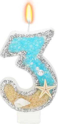 Vista 57 de Vela número 1 de estrella de mar de playa para decoración de pastel Plata