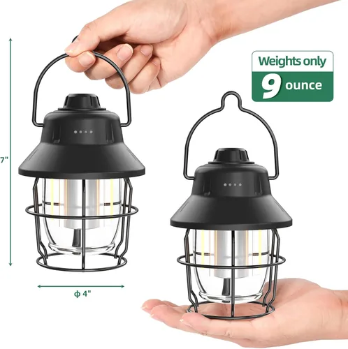 Vista 5 de Linterna LED recargable para campamento, mini linterna impermeable retro portátil, 1000 lm, 3 modos de luz (2700-6500 K) brillo de atenuación