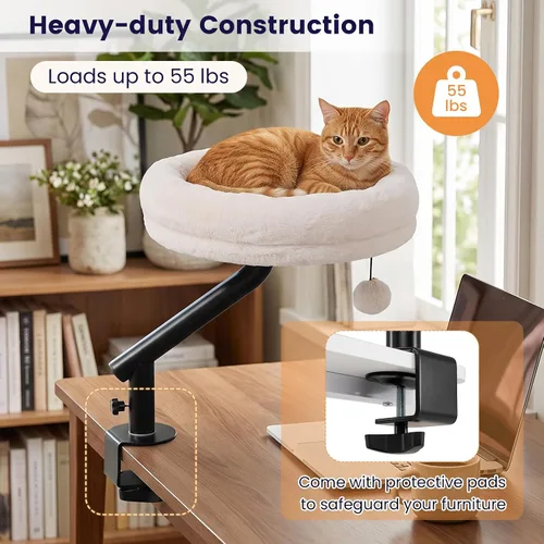 Vista 7 de PETSITE Cama de escritorio para gatos, cama giratoria de 360° para Blanco