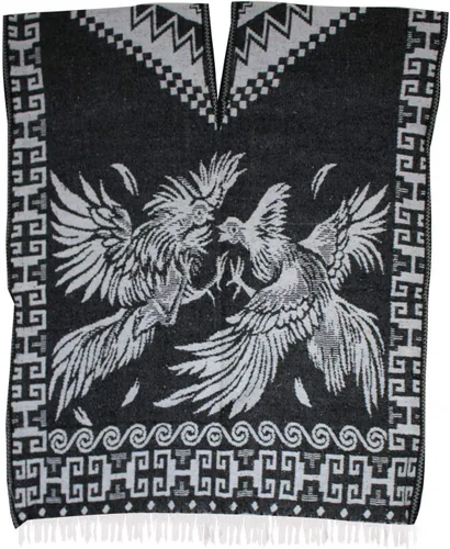 Vista 7 de Del Mex Auténtico Poncho Mexicano Cobija Gaban Manta - Blanco y Negro