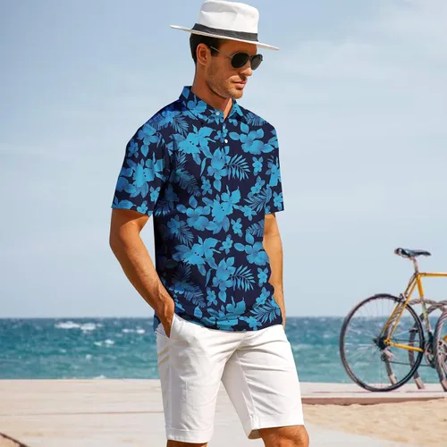 Vista 2 de Hawaiian Polo Shirts for Men, Quick Dry Men's Golf Shirts Short Sleeve Dry Fit Performance Golf Polo for Golf Hiking Horsing