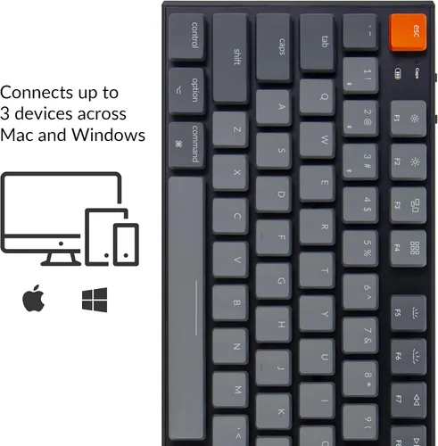 Vista 4 de Keychron Teclado mecánico con cable Bluetooth inalámbrico y USB con diseño sin llave de 87 teclas con interruptor marrón Gateron de perfil bajo