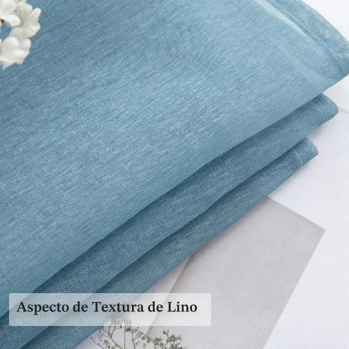 Vista 3 de MIULEE Cenefa Sólida Transparente Azul Polvoriento Aspecto de Lino para Ventana de Cocina, Cenefa de Gasa para Ventanas de Sala de Estar con Azul