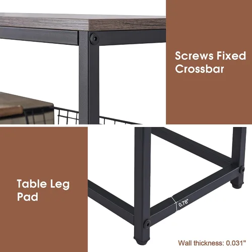 Vista 7 de ivinta Mesa de entrada, moderna mesa consola rústica para pasillo, sala de estar, estante de almacenamiento de 3 niveles, mesa de bufé de TV Marrón