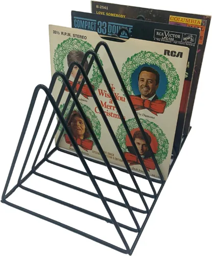 Vista 3 de Soporte para almacenamiento de discos de vinilo, estante de revistero de alambre de metal triangular de alta calidad y soporte para libros