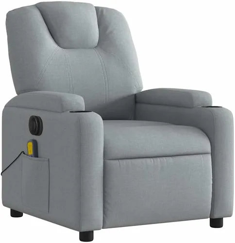 Vista 4 de Silla reclinable eléctrica de masaje con función de vibración, reclinable de elevación eléctrica, silla tapizada de tela gris claro para sala