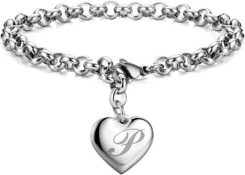 Vista 29 de Monily Regalos de cumpleaños para mujer, pulseras con dije inicial para mujer, letras del alfabeto y corazón, pulsera para mujer A: Corazón