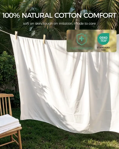 Vista 5 de FAUNNA - Funda protectora de colchón 100% algodón, 12 pulgadas de Blanco