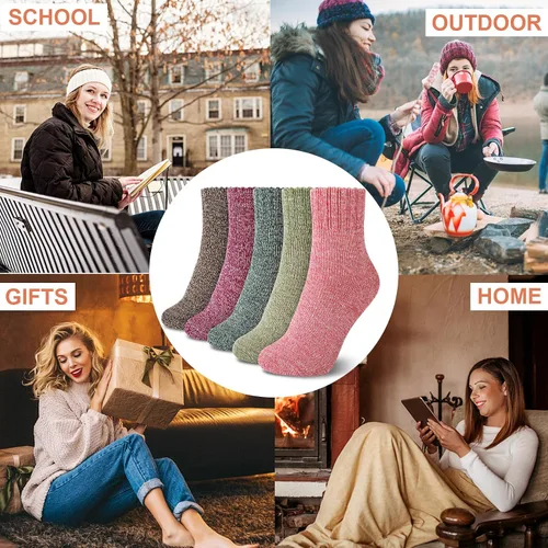 Vista 3 de YSense 5 Pairs Womens Wool Socks Thick Knit Warm Winter Socks for Women Cozy Comfy Socks Gifts