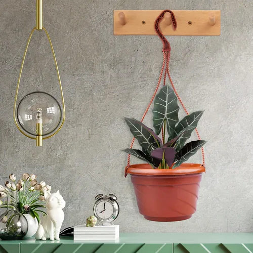 Vista 6 de 4 macetas colgantes de plástico, 5.9 pulgadas de diámetro x 3.54 pulgadas de alto, macetas pequeñas para plantas de flores, soporte de cadena