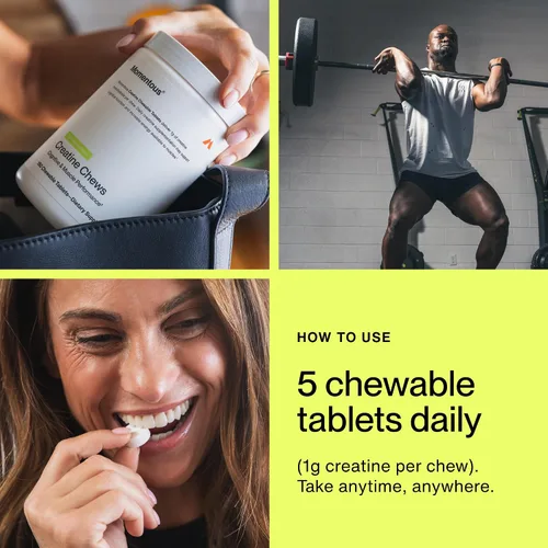 Vista 5 de Momentous Masticables de creatina - Monohidrato de creatina - Apoya la fuerza, el músculo magro y la recuperación para hombres y mujeres